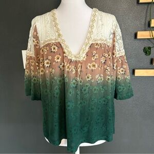 Gimmicks by BKE Floral Green Ombre Blouse